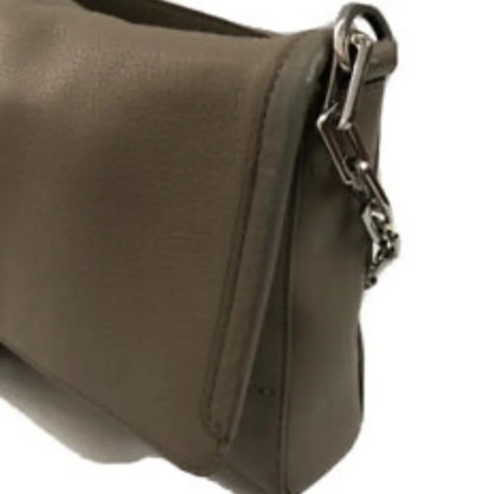 Tory Burch Satchel Handbag Taupe Leather ShoulderBag Purse Tote  Silver hardware